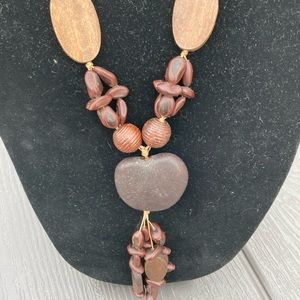 Tassel necklace sea bean and cocoa bean with wooden oval 28” long